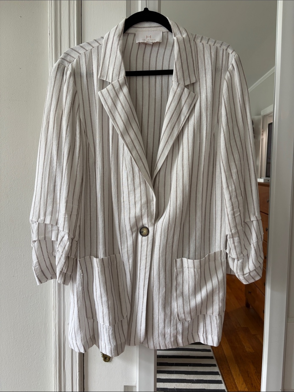 Halston Heritage White Linen Blazer with Silver Strips